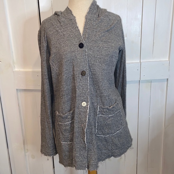Eileen Fisher Long Marled Grey Button Cardigan Hoodie - Picture 1 of 6